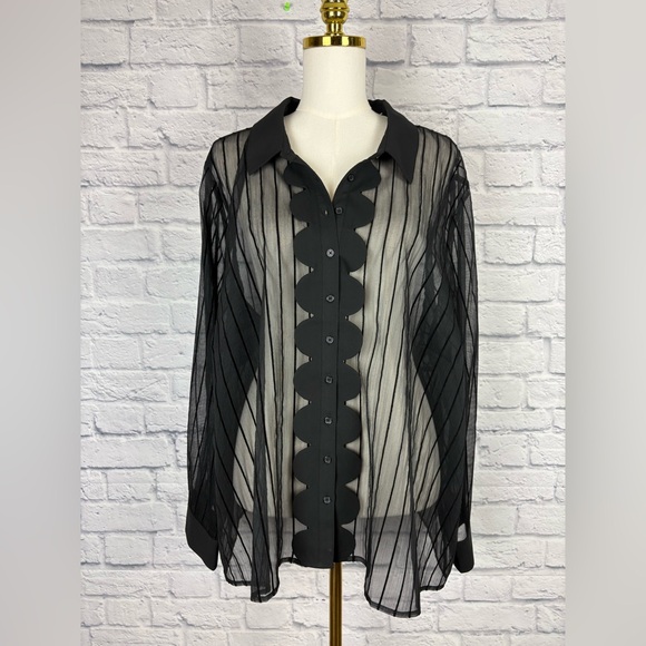 ModCloth Sheer Button down size Large - Picture 3 of 7